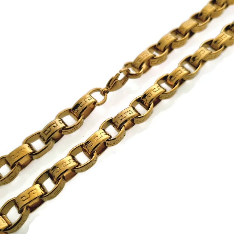 RVS Koningsketting Grieks Motief 55cm - Stoere Ketting Man - Zilverkleur-koningsschakel - Heren