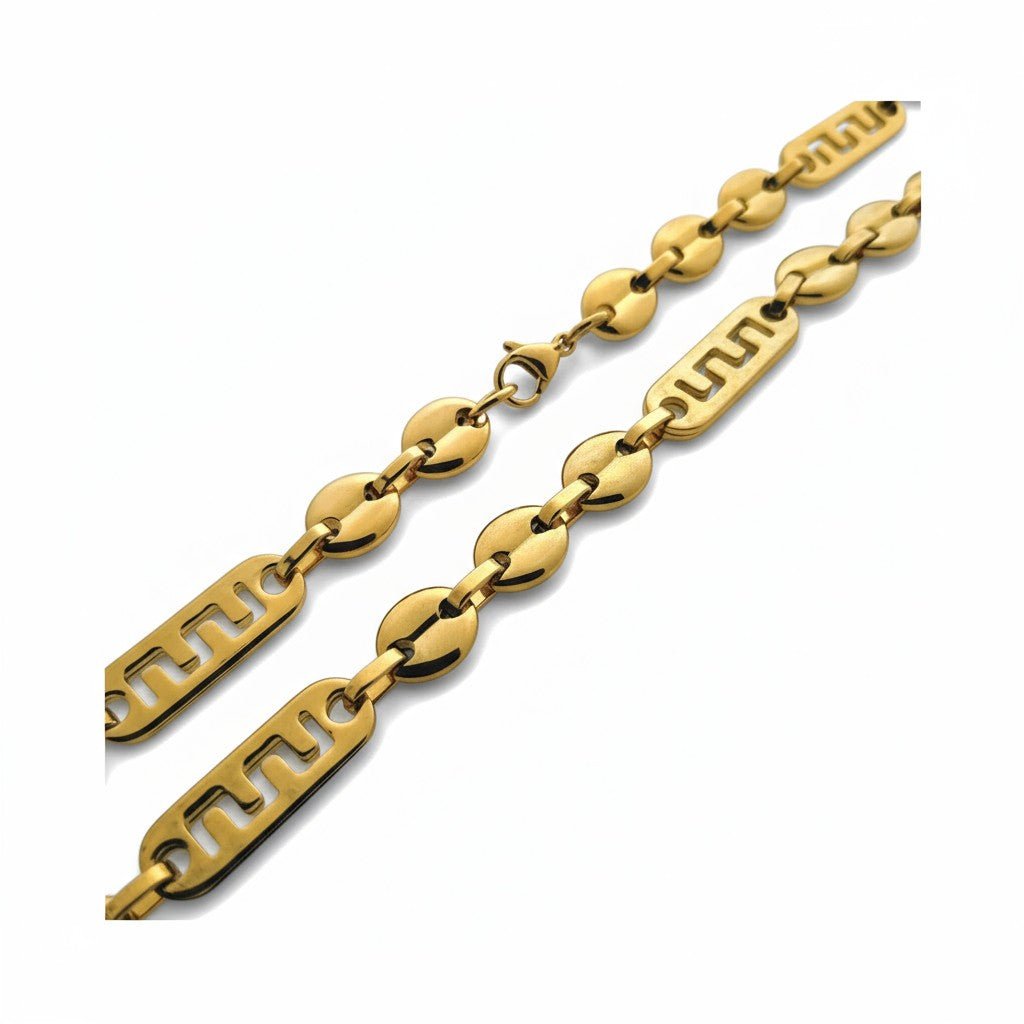 Stalen Fantasie Ketting met Grieks Motief - Goudkleur - Heren