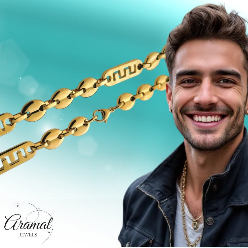 Stalen Fantasie Ketting met Grieks Motief - Goudkleur - Heren