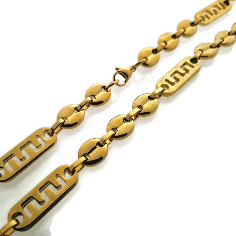 Stalen Fantasie Ketting met Grieks Motief - Goudkleur - Heren