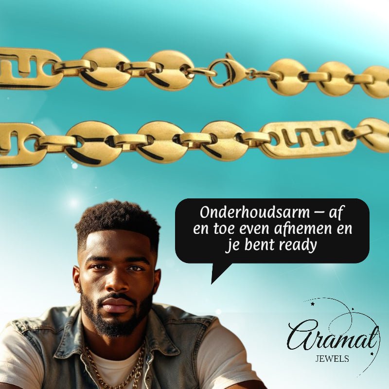 Stalen Fantasie Ketting met Grieks Motief - Goudkleur - Heren