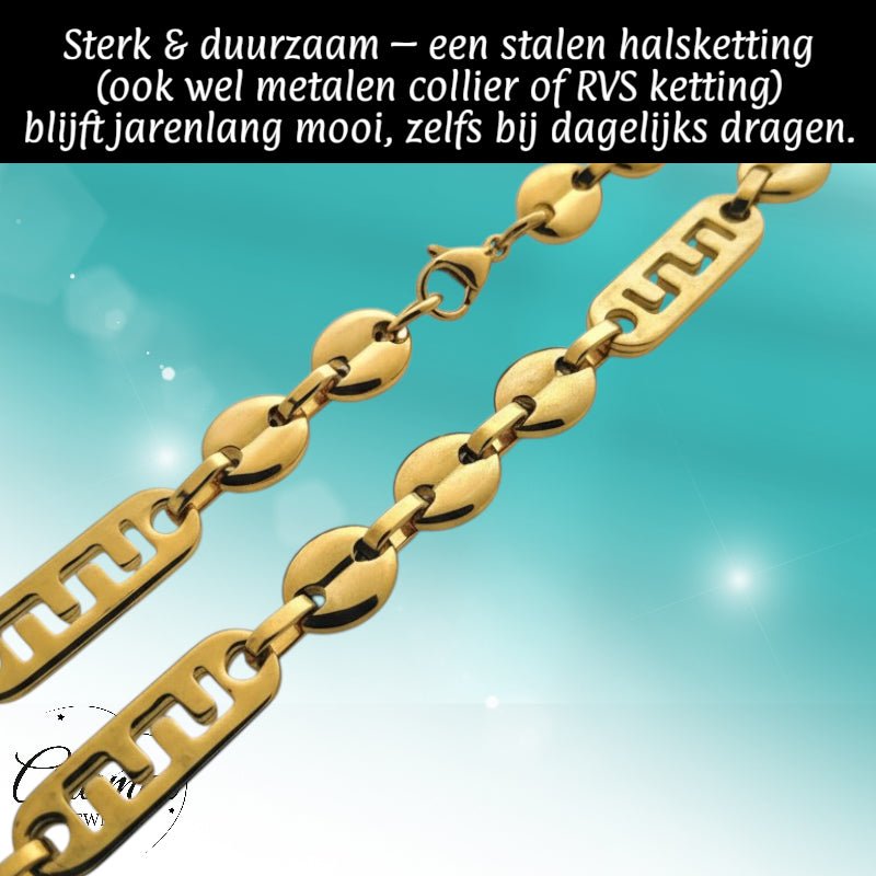 Stalen Fantasie Ketting met Grieks Motief - Goudkleur - Heren