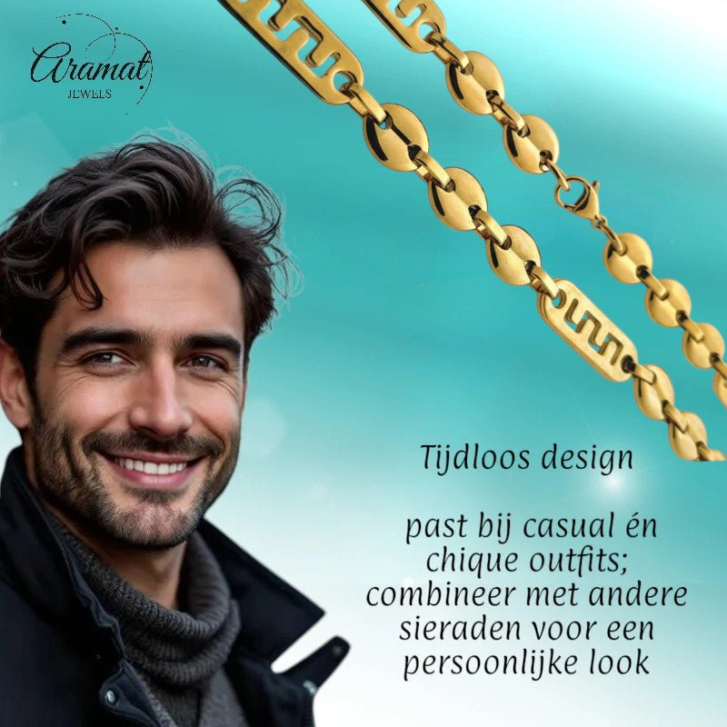 Stalen Fantasie Ketting met Grieks Motief - Goudkleur - Heren