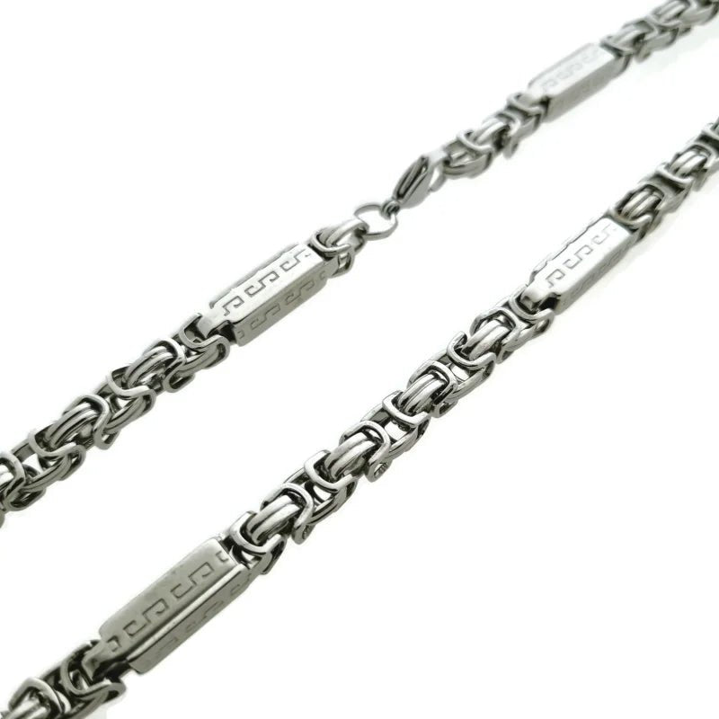 Stoere Rvs Koningsketting met Griekse Blokjes - Zilverkleur / 6mm - Heren