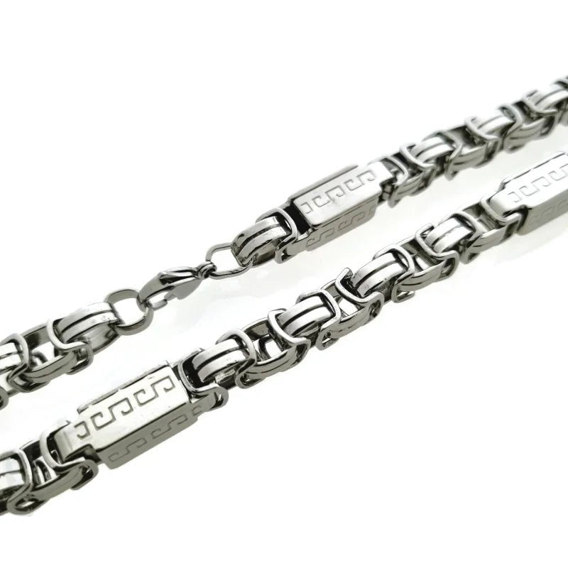 Stoere Rvs Koningsketting met Griekse Blokjes - Zilverkleur / 6mm - Heren