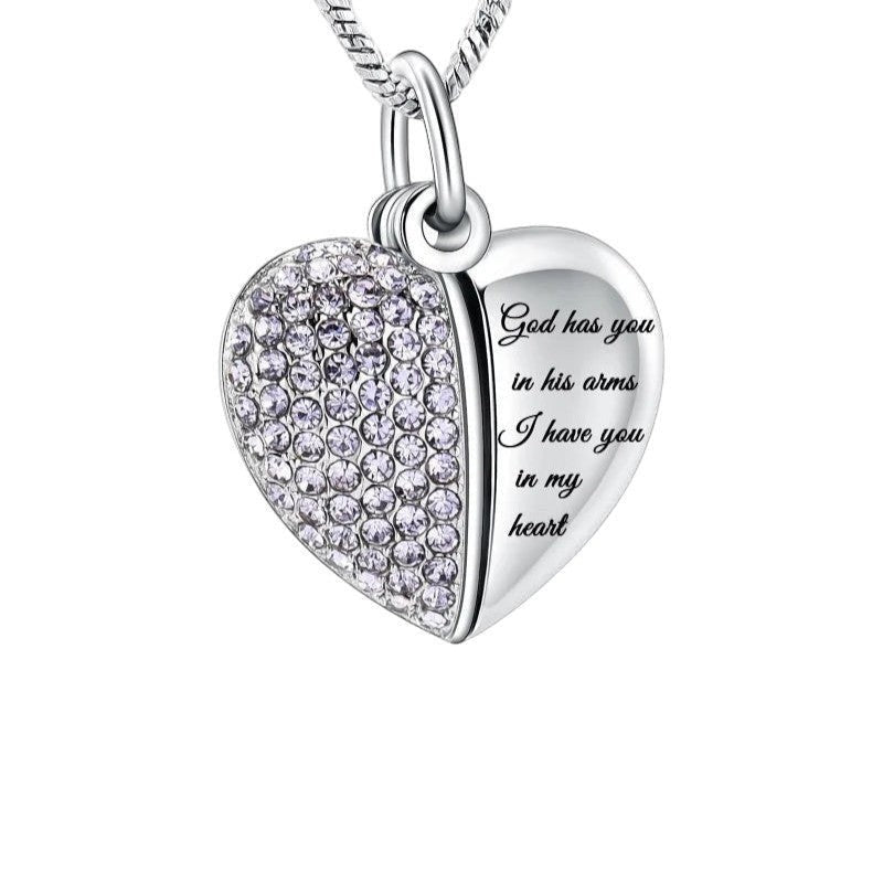 Stalen Ashanger Hart met Lila Kristal en Tekst  God Has You  22mm - Heren
