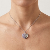 Stalen Ashanger Hart met Lila Kristal en Tekst  God Has You  22mm - Heren