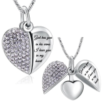 Stalen Ashanger Hart met Lila Kristal en Tekst  God Has You  22mm - Heren
