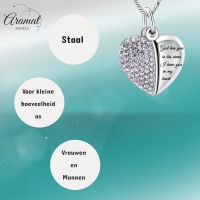 Stalen Ashanger Hart met Lila Kristal en Tekst  God Has You  22mm - Heren