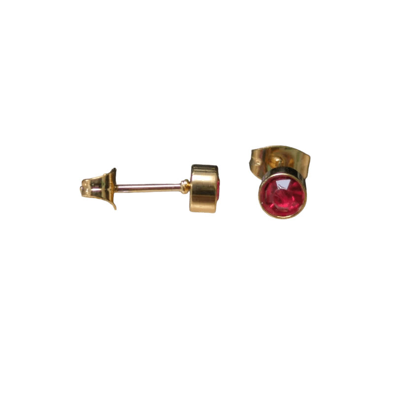 RVS Kristal Oorbellen Rond Kleurrijk 3mm - Diverse Kleuren Studs - Goudkleur / 5mm / Rood -