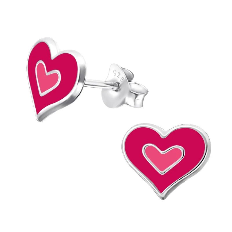 925 Zilveren Hartjes Oorbellen Emaille Diverse Kleuren - Hart Oorstekers - Zilver-6mm -