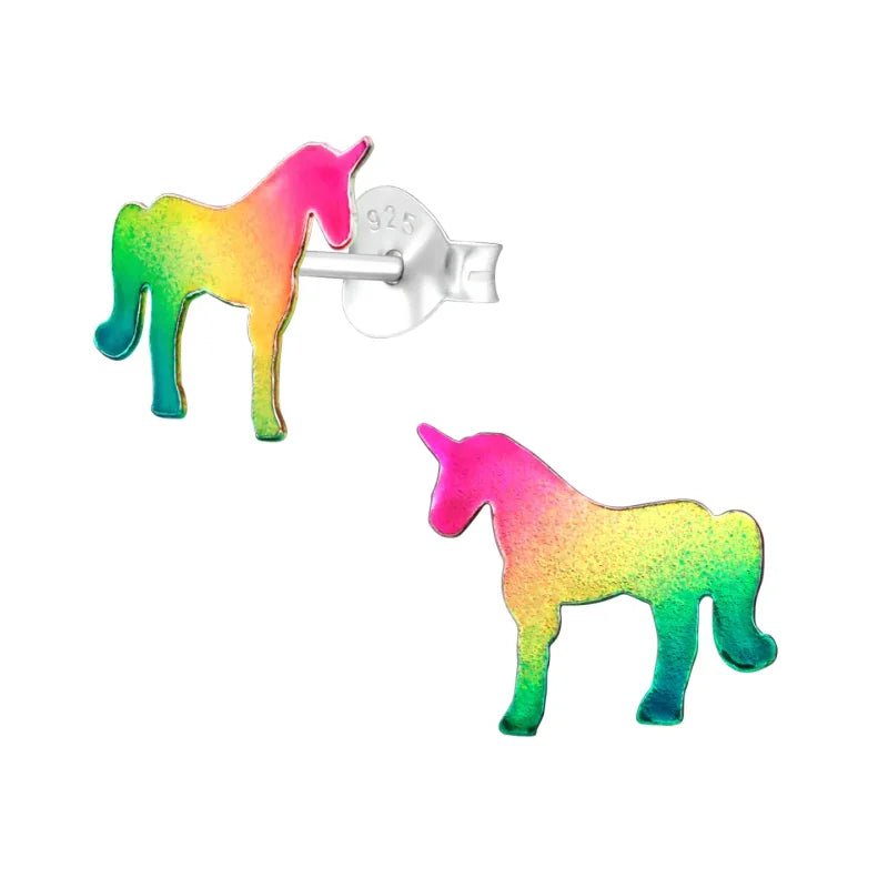 925 Zilveren Eenhoorn Oorbellen 7mm Meisje - Unicorn Studs - Roze Glitter -