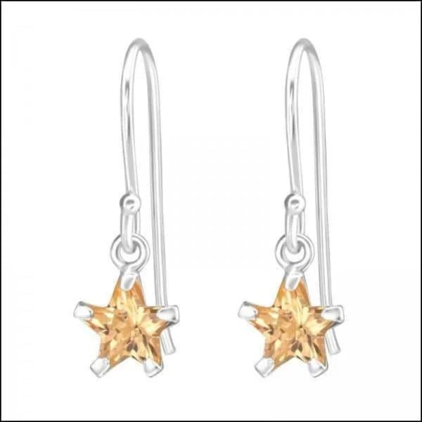 Zilveren Ster Oorhangers met Zirkonia - Champagne -