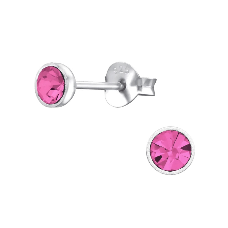 Zilveren Oorbellen met Kristal 4mm - Roze -
