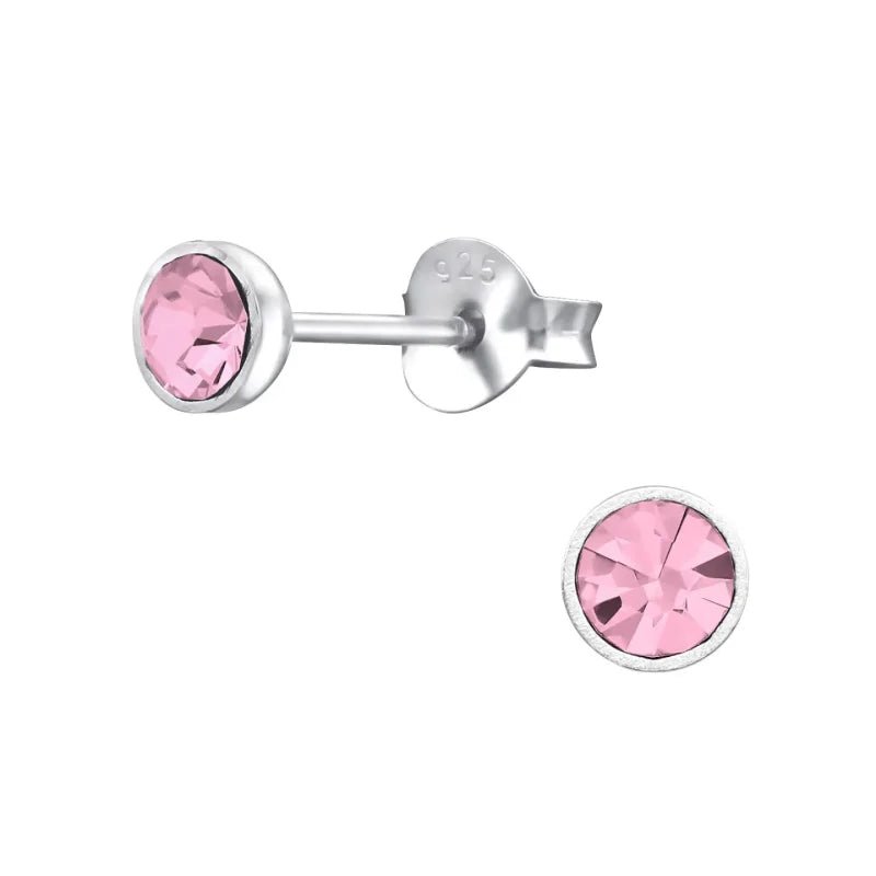 Zilveren Oorbellen met Kristal 4mm - Licht roze -