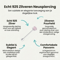 Zilveren Neuspiercing met Roze Opaal Steentje - Heren
