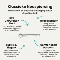 Zilverkleurige Neuspiercing met Stalen Bolletjes - Unisex