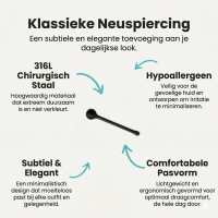Strakke Zwarte Neuspiercing Bolletje van 2mm - Heren