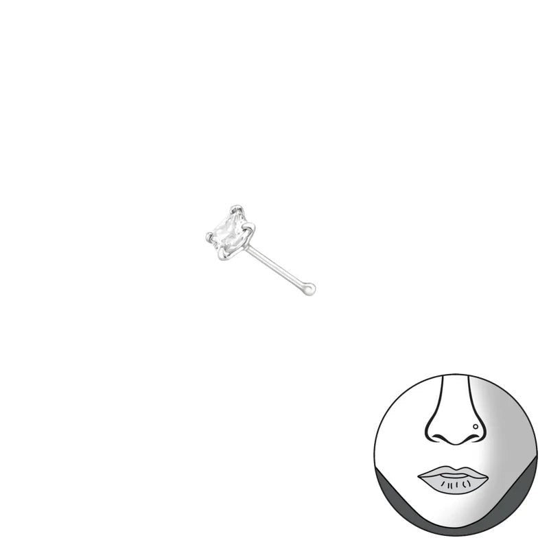 Zilveren Neuspiercing met Transparante Zirkonia - Unisex