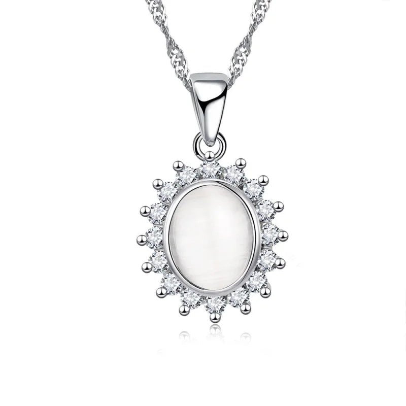 Zilveren Dames Ketting met Cat&acirc;&euro;&trade;s Eye steen - Wit - Dames