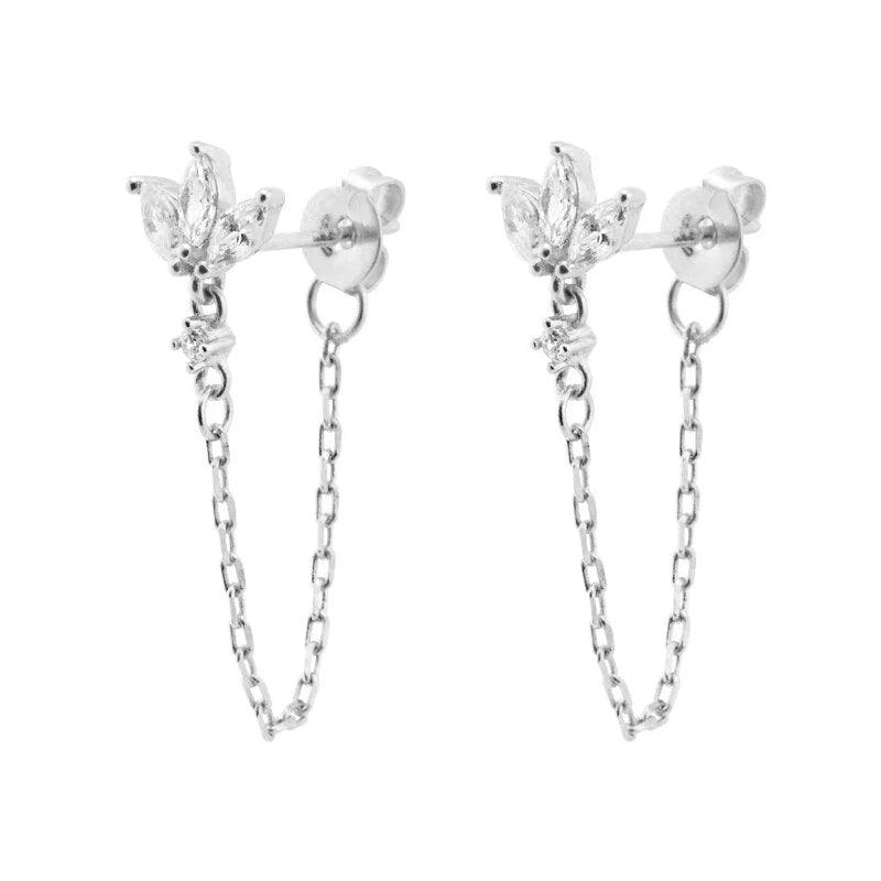 Oorbellen met ketting en Transparante Zirkonia -