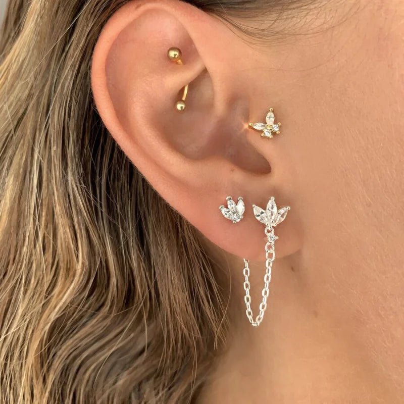 Oorbellen met ketting en Transparante Zirkonia -