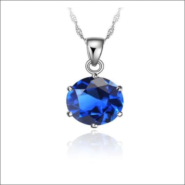 Zilveren Dames Halsketting met Ronde Zirkonia - Donker Blauw - Dames