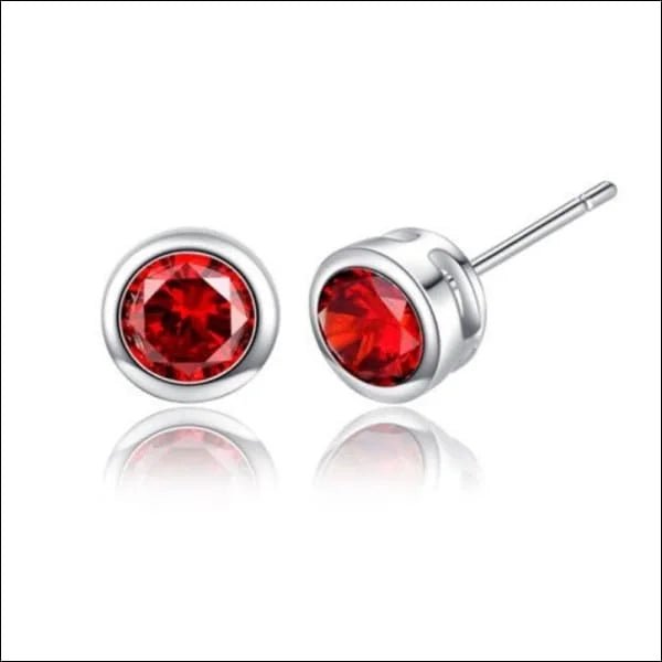 Zilveren Oorbellen met Zirkonia Stenen - Rood -