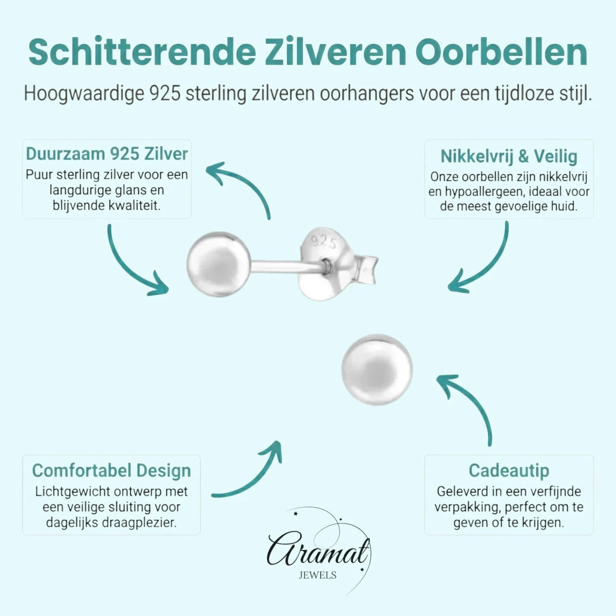 Zilveren Bolletjes Oorbellen 925 Zilver -