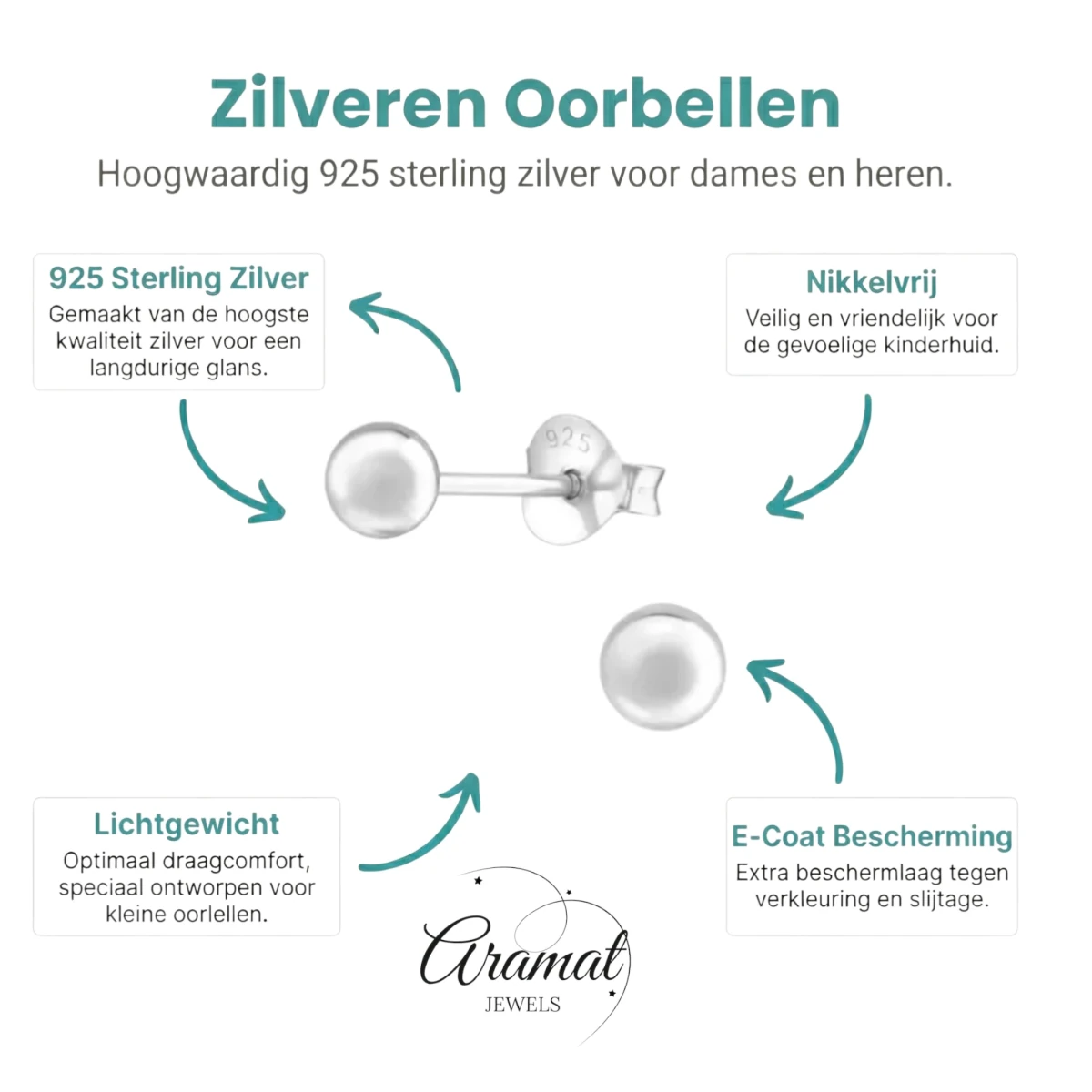 Zilveren Bolletjes Oorbellen 925 Zilver -