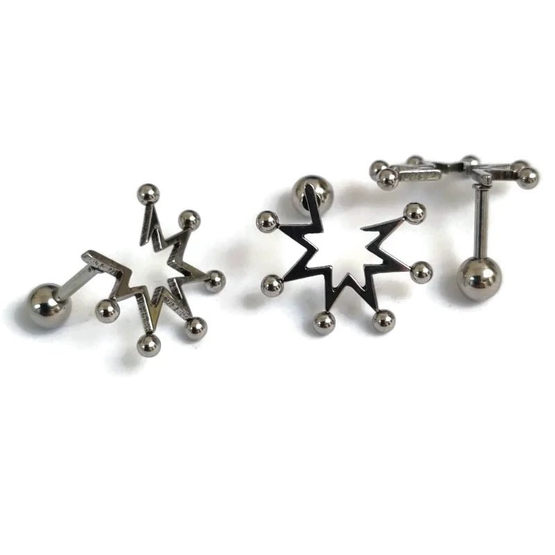 Zilverkleurige Helixpiercing met Halve Ster en Bolletjes - Unisex