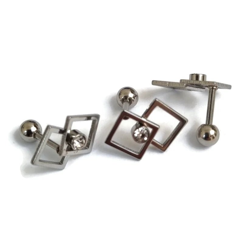 Zilverkleurige Helixpiercing met Dubbele Vierkantjes - Unisex
