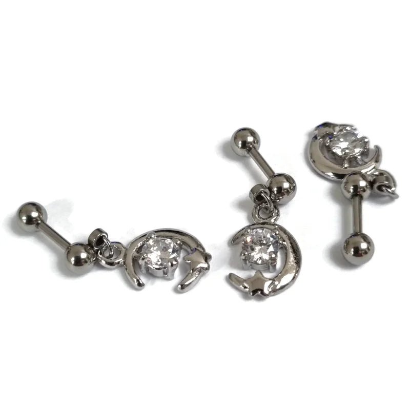 Zilveren Maan Zirkonia Helix Oorknopje - Unisex