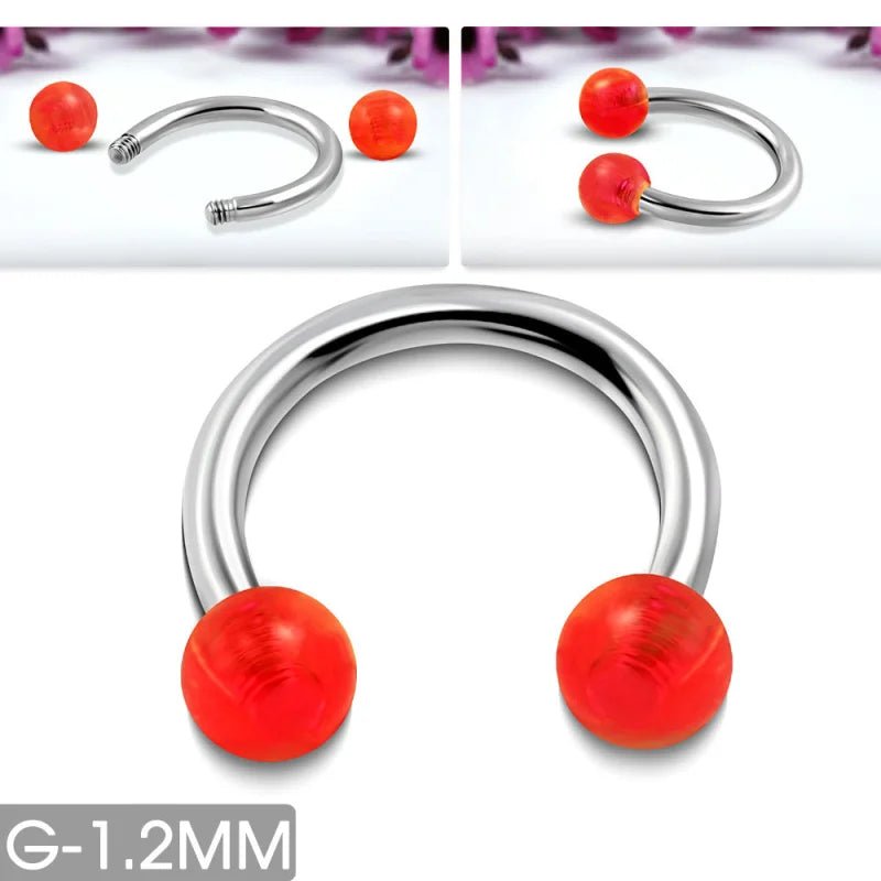 Stalen Circular Piercing rode balletjes - Unisex