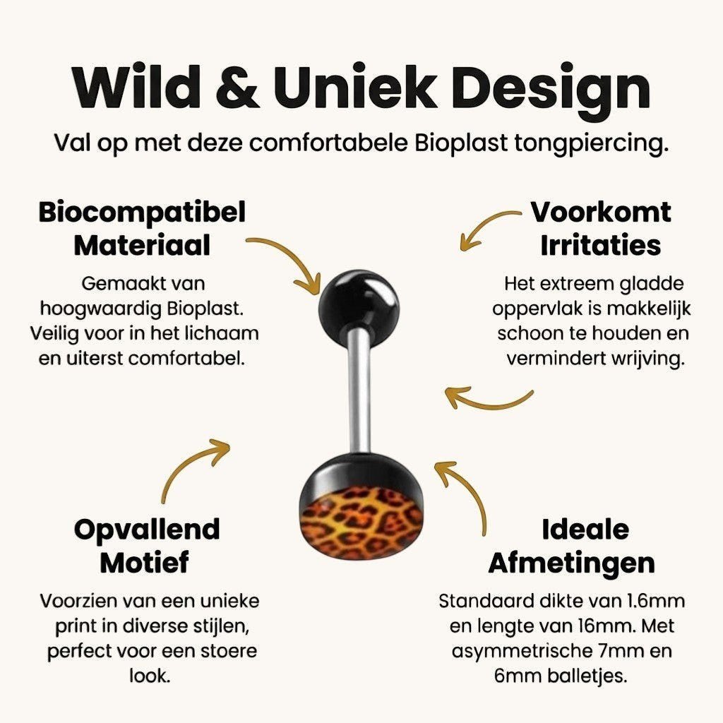 Stalen Tongpiercing Dierenprint - Luipaard-print-bruin -
