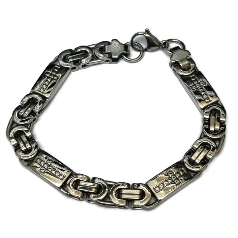 Zilverkleurige Konings Schakel Armband met Kruisjes - Heren