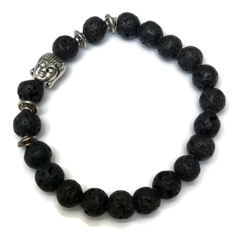 Zwarte Lavasteen Armband met Boeddha Kraal