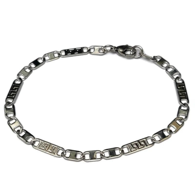 Zilverkleurige Marine Schakel Armband met Grieks Motief - Unisex