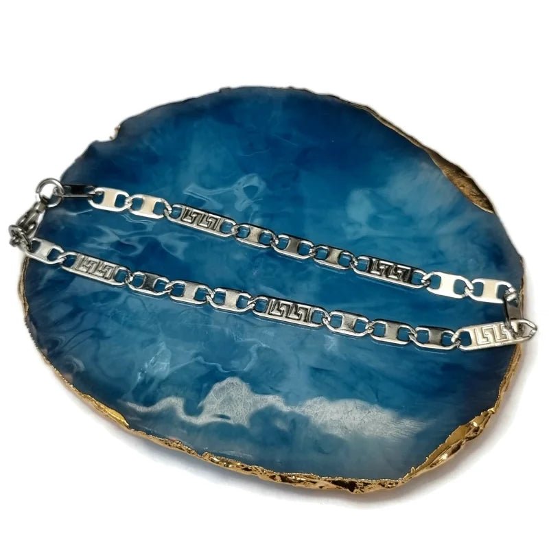 Zilverkleurige Marine Schakel Armband met Grieks Motief - Unisex