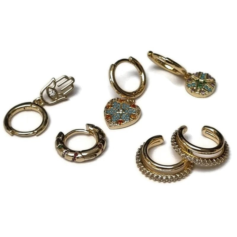 Zomerse Goudkleurige Oorbellen Set met Earcuffs -