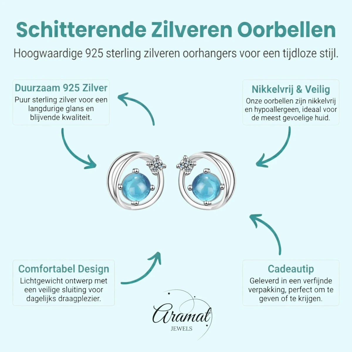 Kristal oorbellen zilver planeet -
