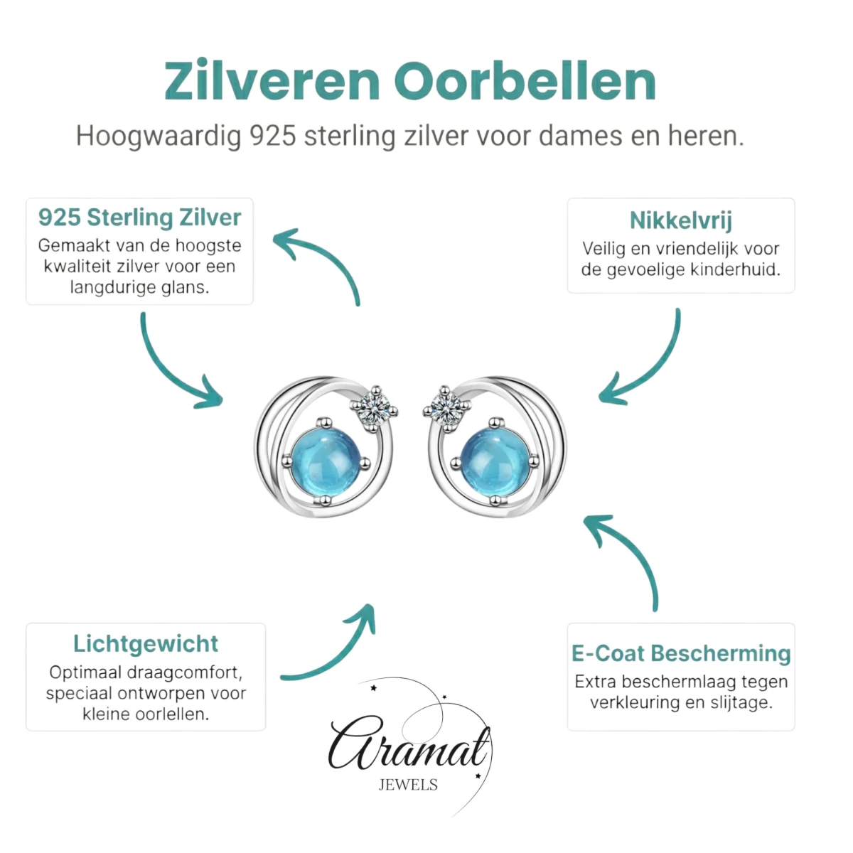Kristal oorbellen zilver planeet -