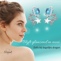 Zilveren Planeet Oorbellen met Blauwe Kristallen -