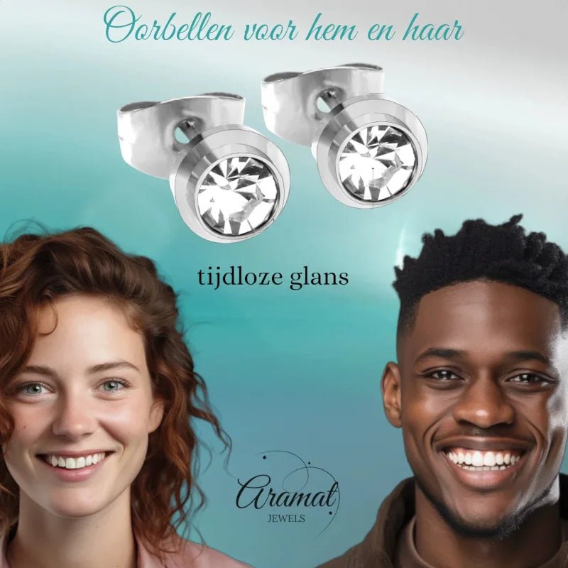 Prachtige 6mm Stalen Oorbellen met steen -