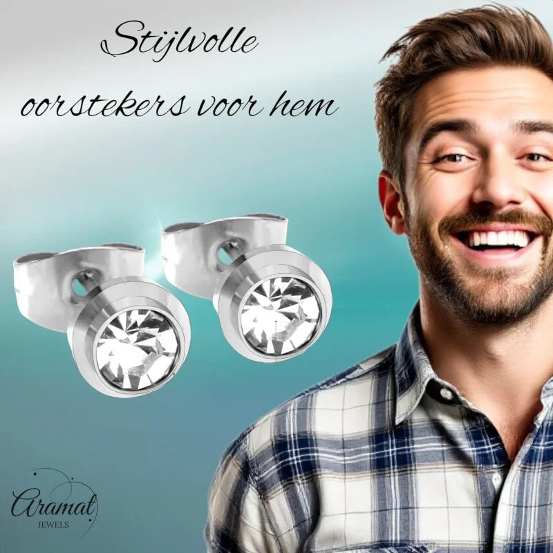 Prachtige 6mm Stalen Oorbellen met steen -