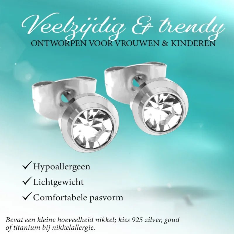 Prachtige 6mm Stalen Oorbellen met steen -