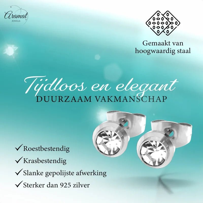 Prachtige 6mm Stalen Oorbellen met steen -