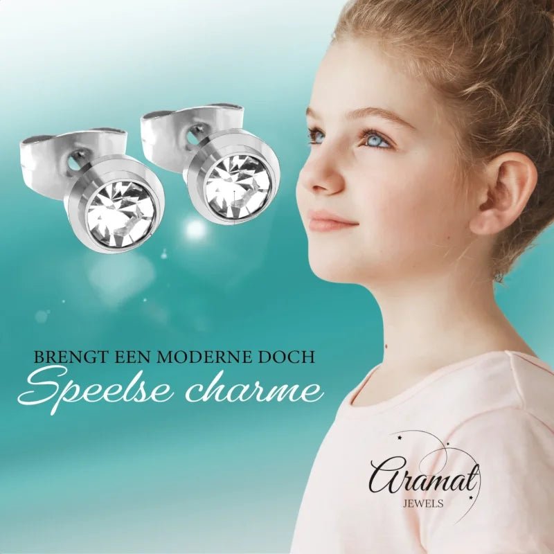 Prachtige 6mm Stalen Oorbellen met steen -