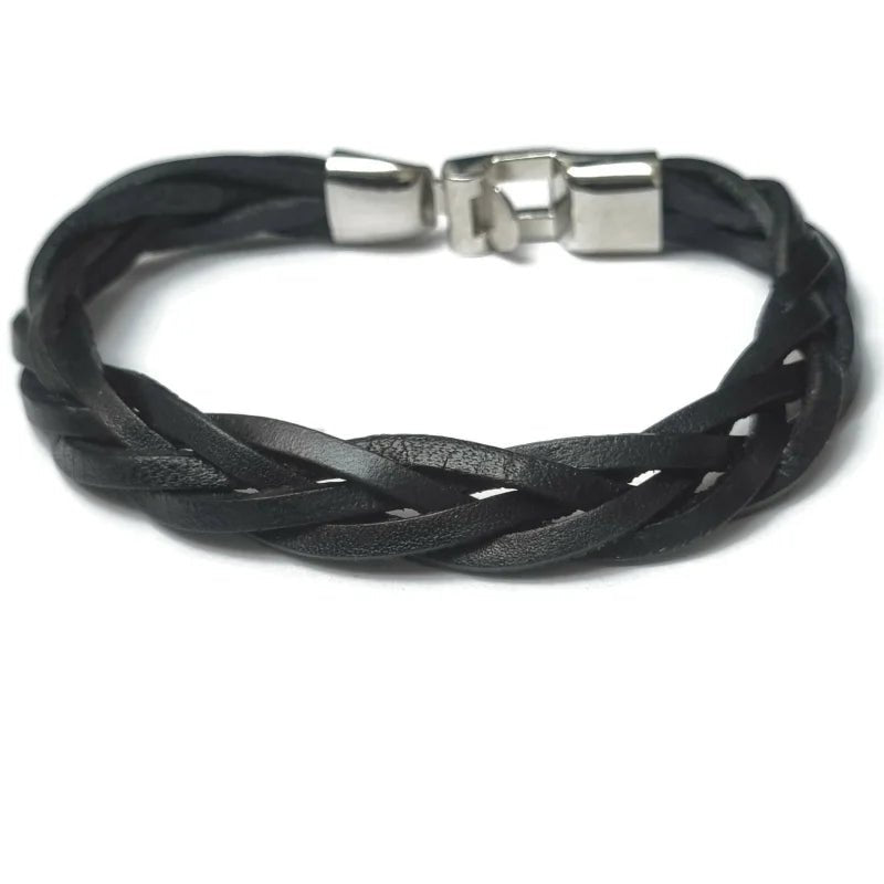 Stoere Zwart Leren Gevlochten Armband 13mm