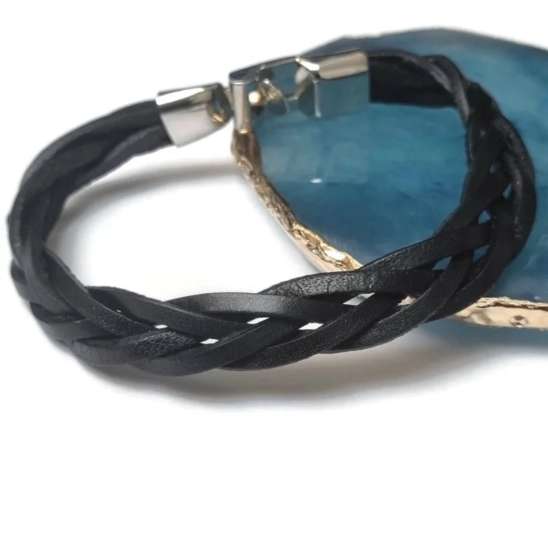 Stoere Zwart Leren Gevlochten Armband 13mm